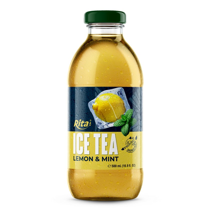 Lemon & Mint Ice Tea Drink 16.9 Fl Oz Glass Bottle